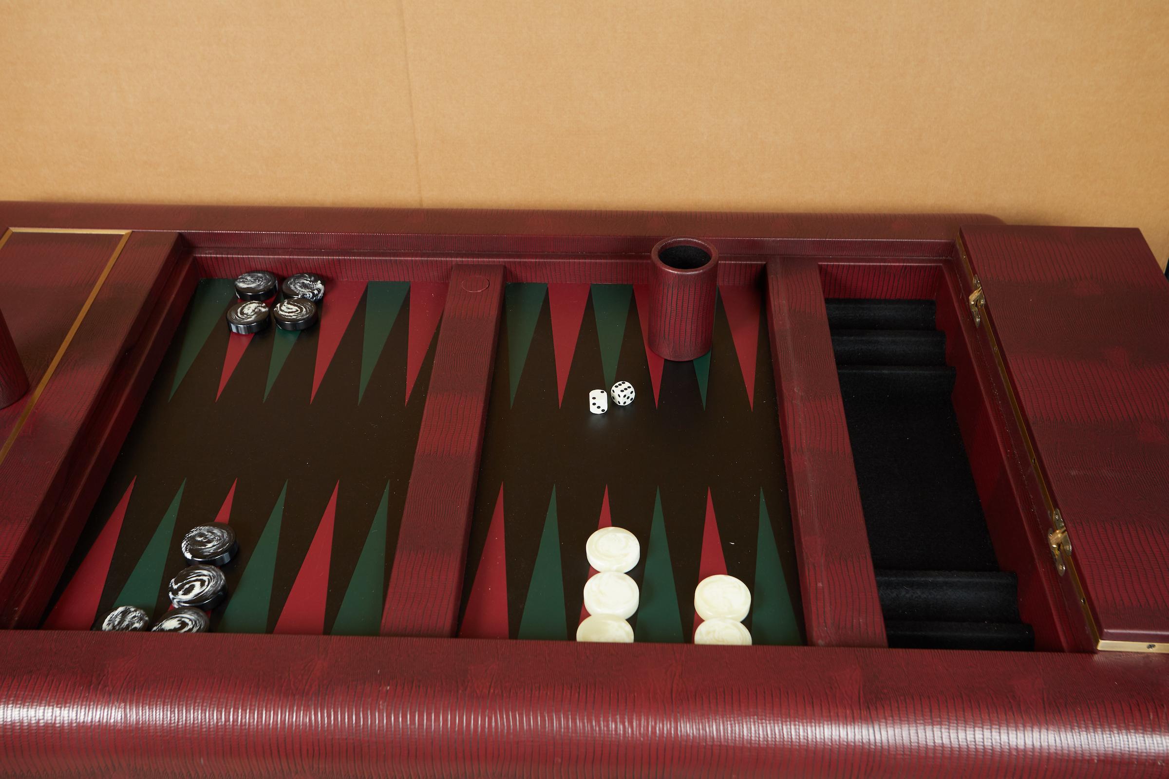 Faux Leather and Brass Games Table by Karl Springer 4