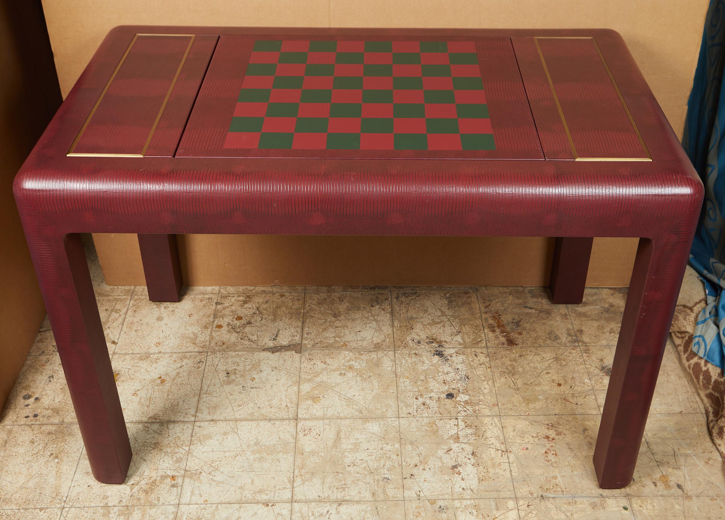 Faux Leather and Brass Games Table by Karl Springer 5