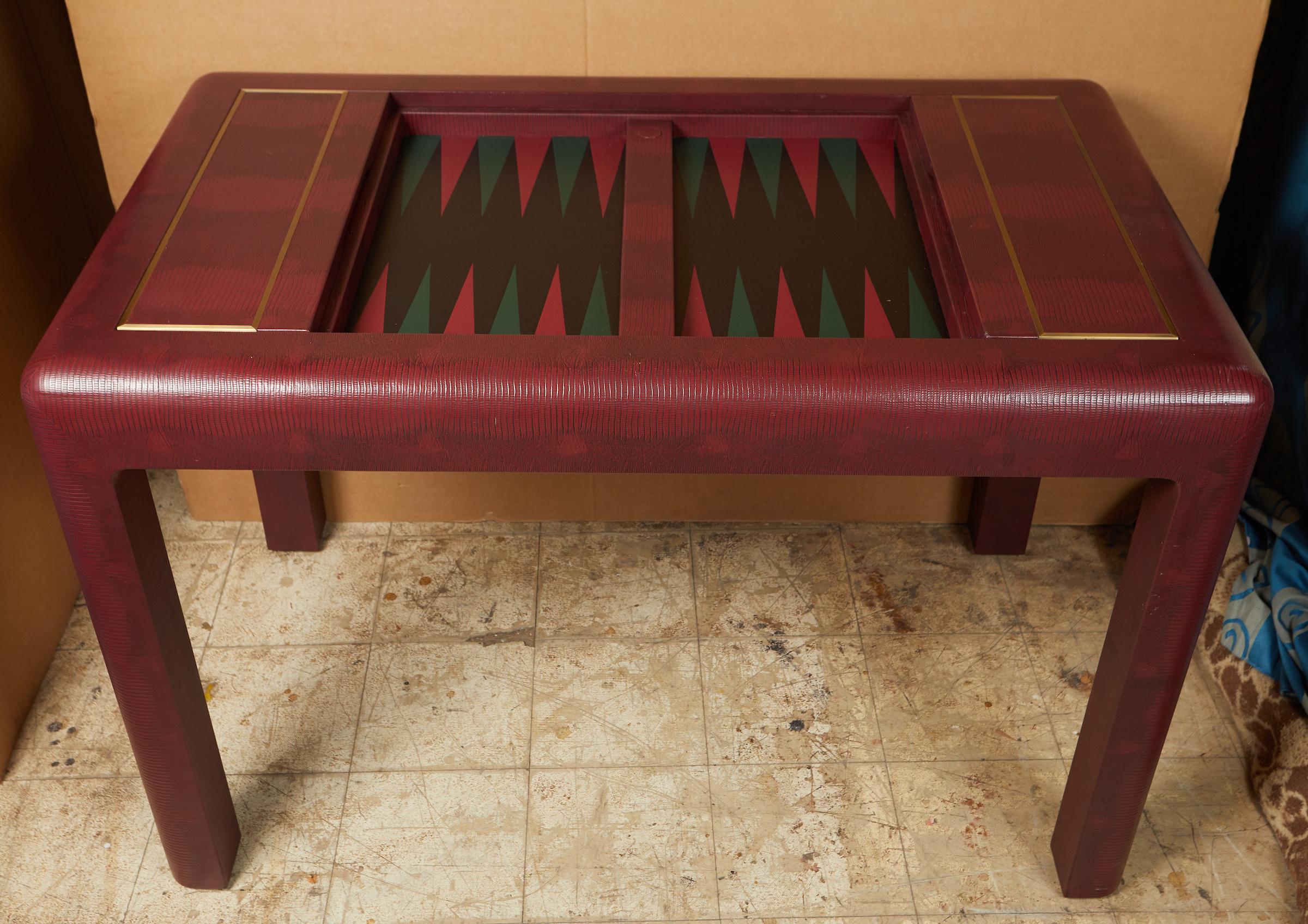 Faux Leather and Brass Games Table by Karl Springer 2