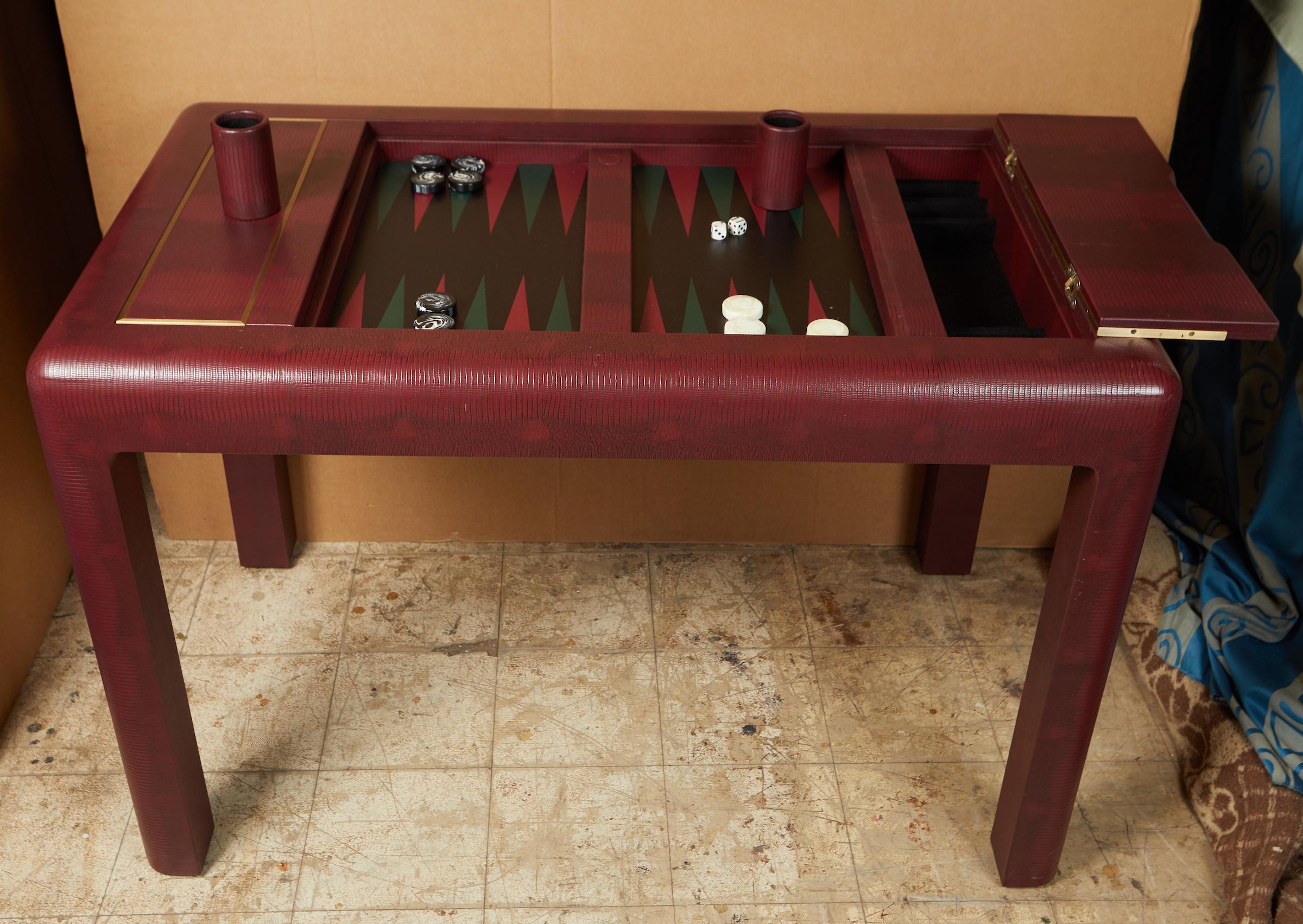 Faux Leather and Brass Games Table by Karl Springer 3