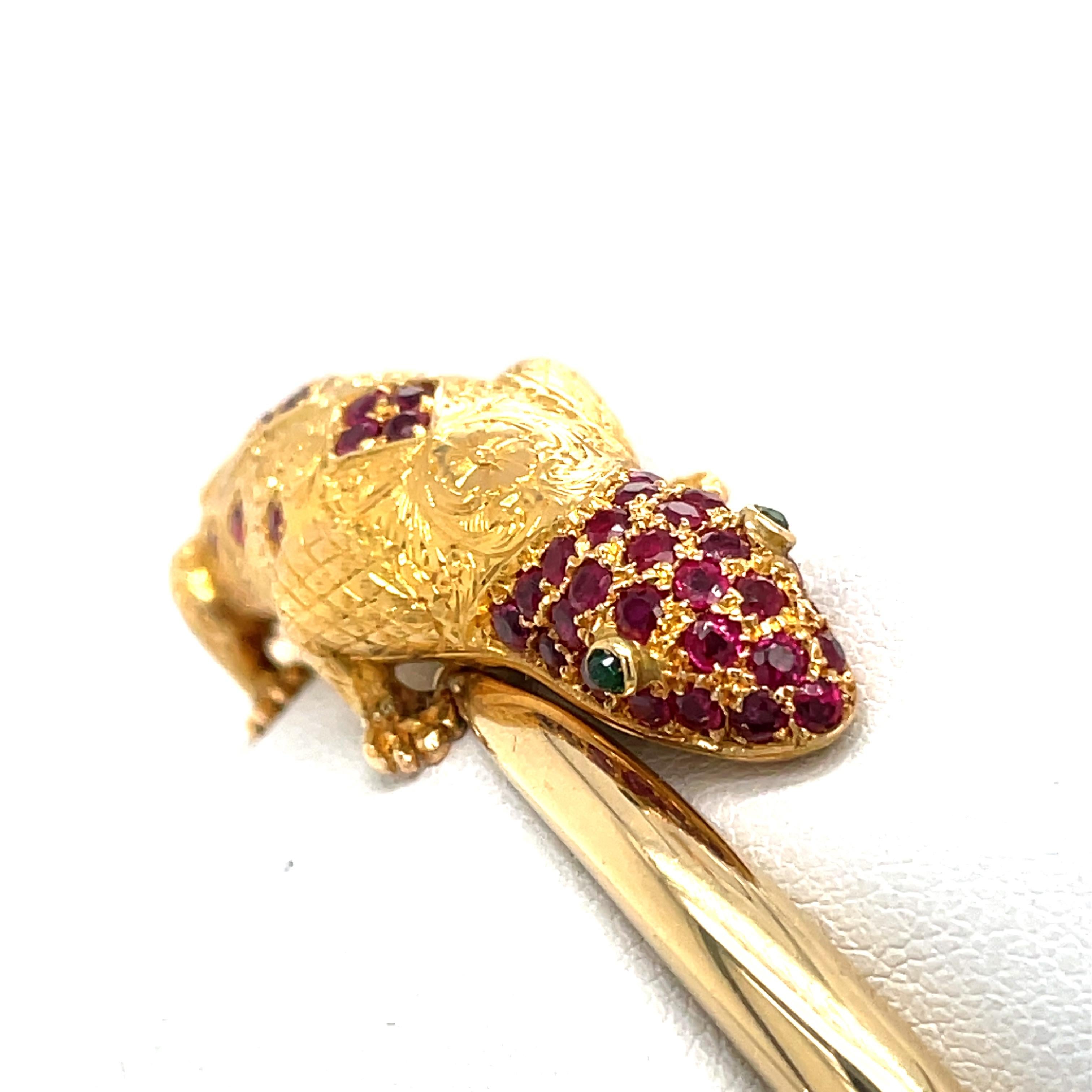 Yellow Gold Lizard Wrap Bangle 
18K  Yellow Gold 
Emerald Eyes 
50 Rubies 