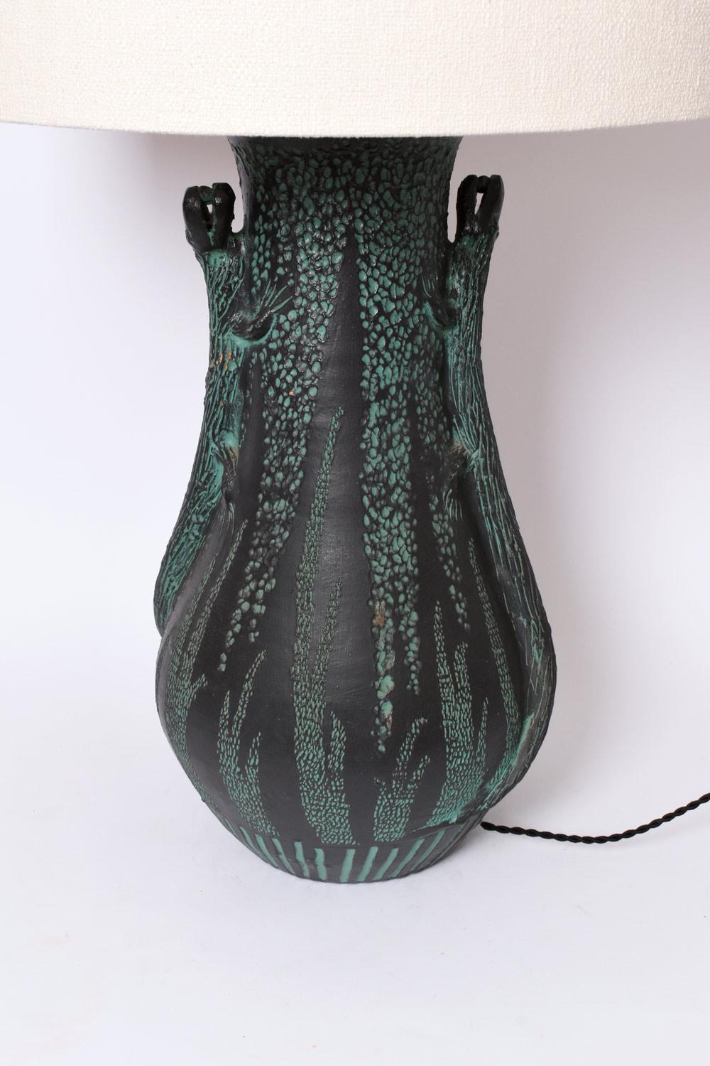 French Lizards ceramic lamp, 1970s. For Sale