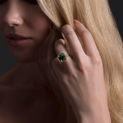 Lizunova Green Tourmaline and Diamond 18 Karat White Gold Ring