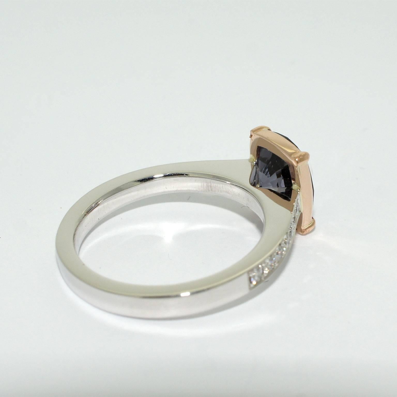 Lizunova Grey Spinel & Diamond 18k White & Rose Gold Bridal Engagement Ring In New Condition For Sale In Sydney, NSW