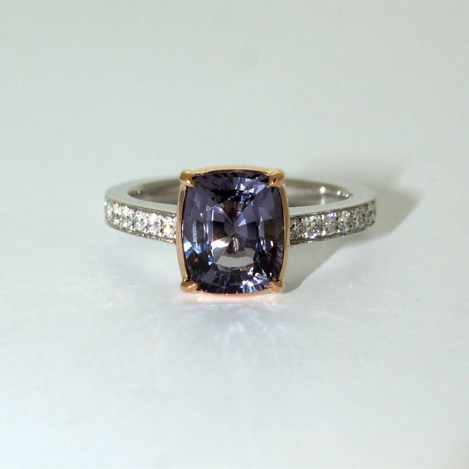 Women's Lizunova Grey Spinel & Diamond 18k White & Rose Gold Bridal Engagement Ring For Sale