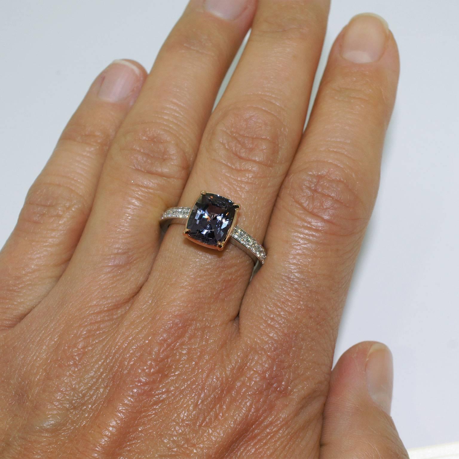 Lizunova Grey Spinel & Diamond 18k White & Rose Gold Bridal Engagement Ring For Sale 2