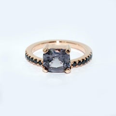 Lizunova Grey Spinel and Black Diamond Rose Gold Engagement Ring