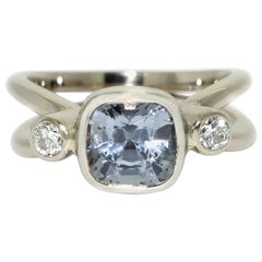 Lizunova Grey Spinel and Diamond 18 Karat White Gold Double Band Ring