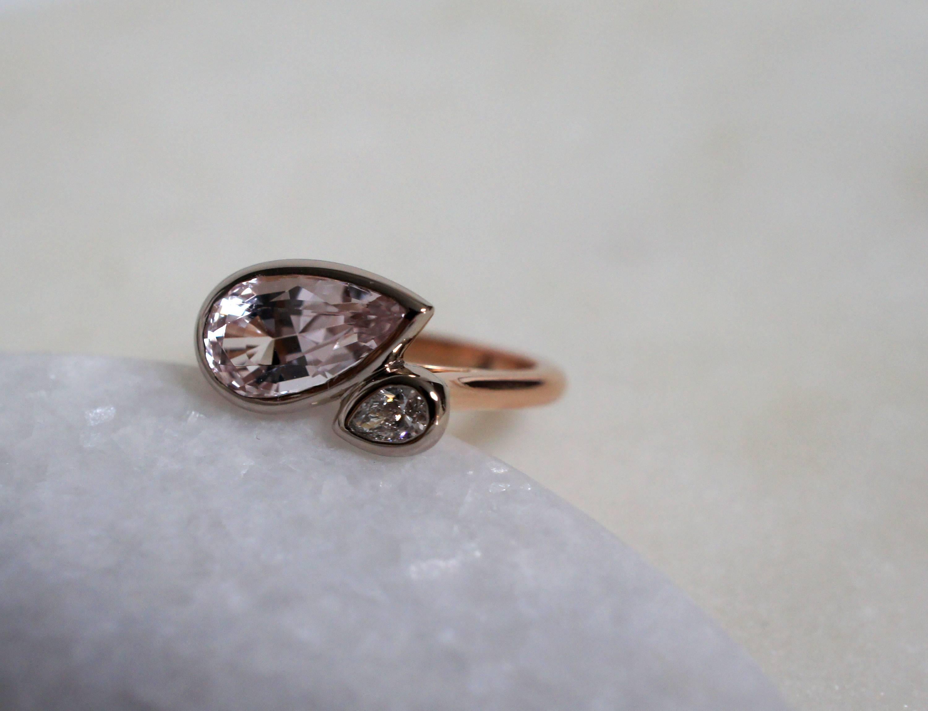 Lizunova Morganite and Diamond 18 Karat Rose Gold and White Gold Ring In New Condition For Sale In Sydney, NSW