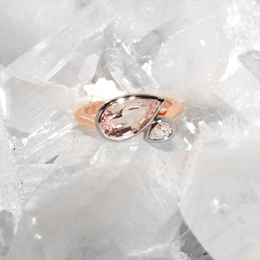 Women's Lizunova Morganite and Diamond 18 Karat Rose Gold and White Gold Ring For Sale