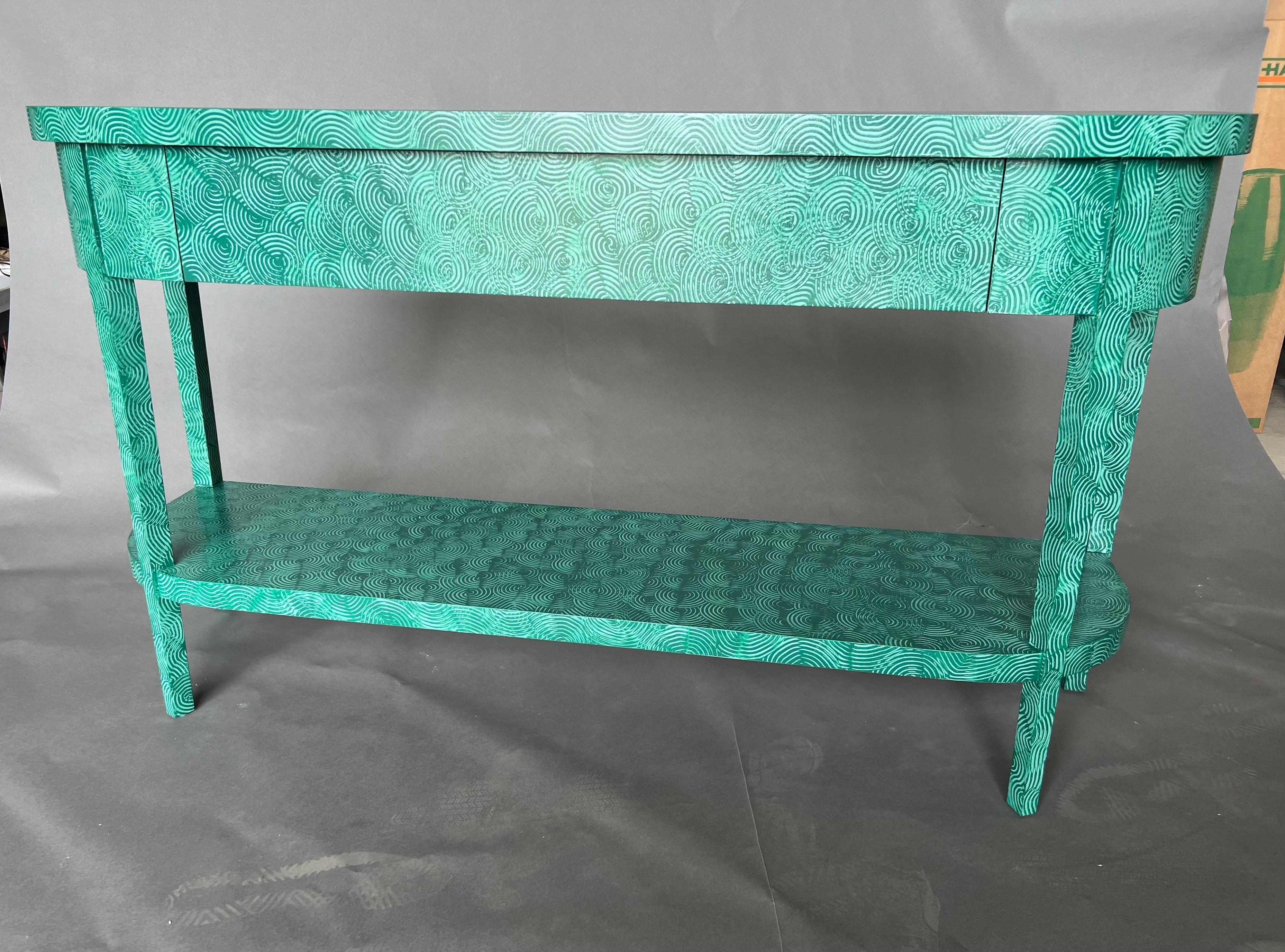 Lizzie Console in Absolute Green Swirl by The Fabulous Things In Distressed Condition For Sale In Charleston, SC