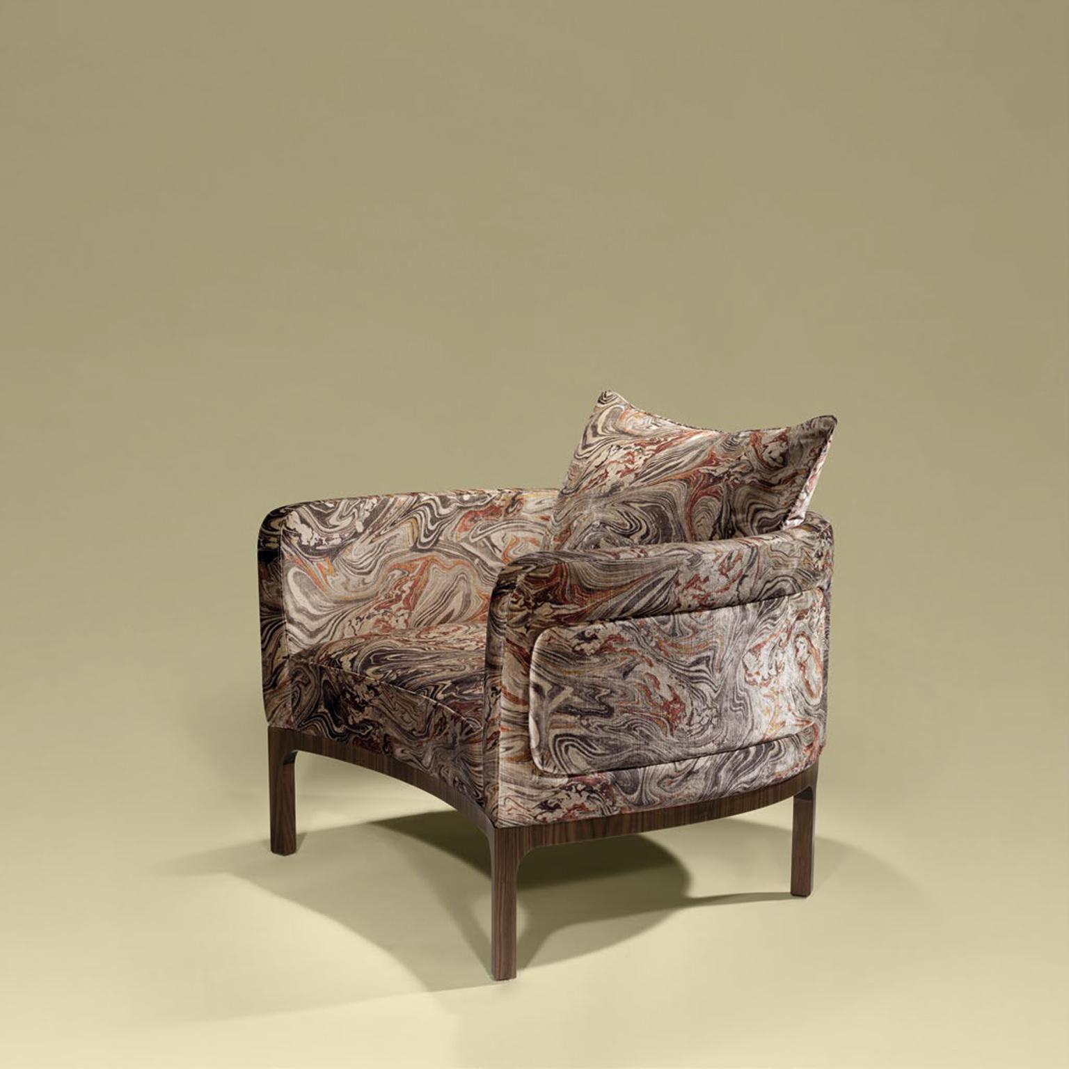 Lizzie Contemporary and Customizable Armchair in Velvet and Walnut  For Sale 9