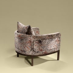 Lizzie Contemporary and Customizable Armchair in Velvet and Walnut