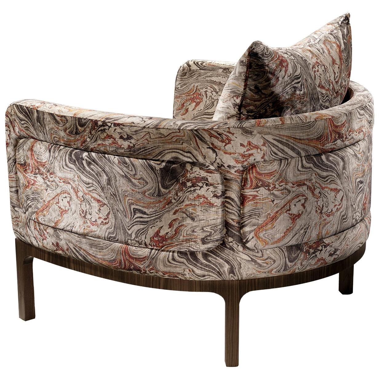 Lizzie Contemporary and Customizable Armchair in Velvet and Walnut 