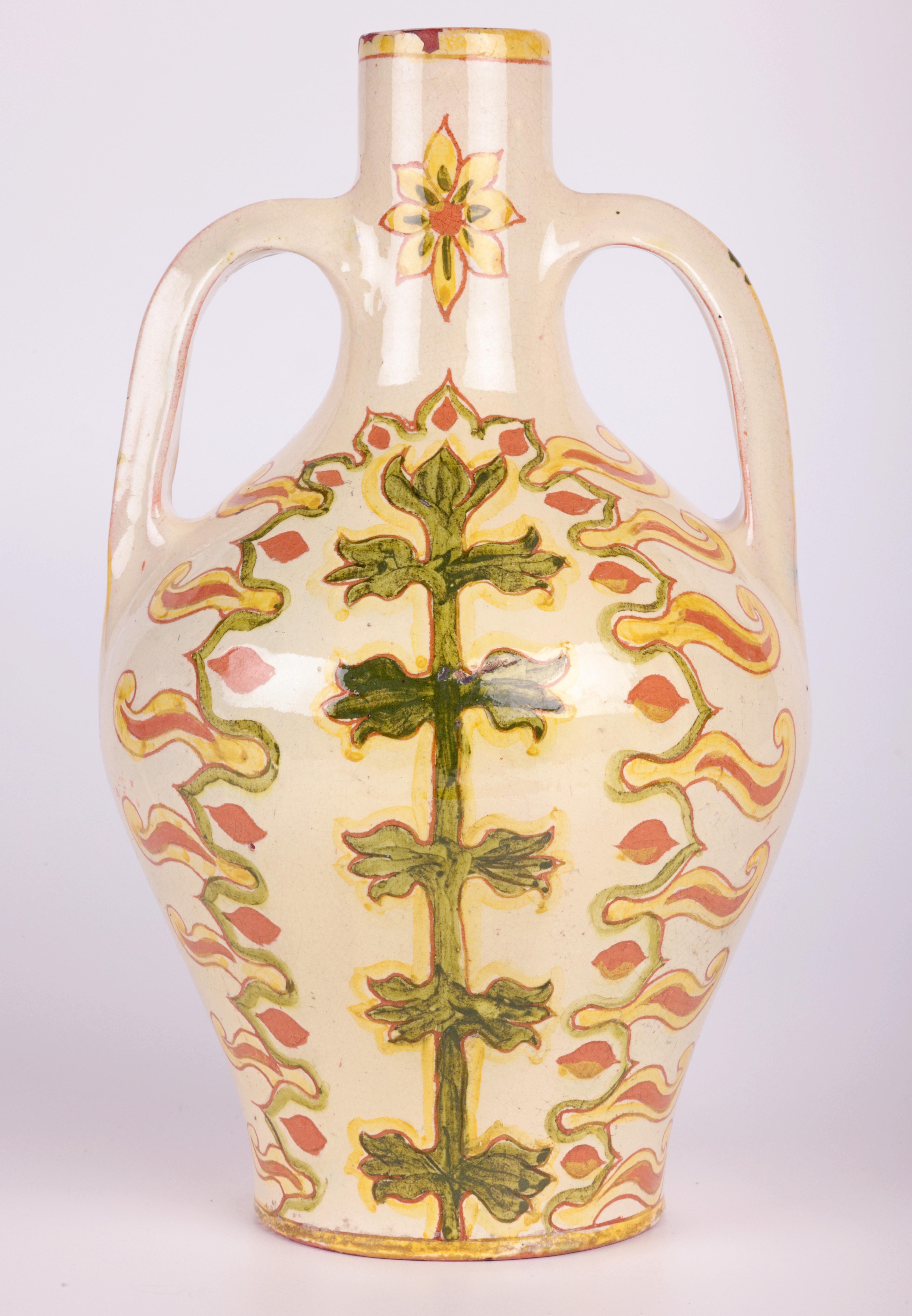 Hand-Painted Lizzie Wilkins Della Robbia Birkenhead Arts & Crafts Vase For Sale