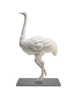 LIZZY White & Red Hand Carved Wooden Ostrich - Bar Cabinet - by Piero Manara