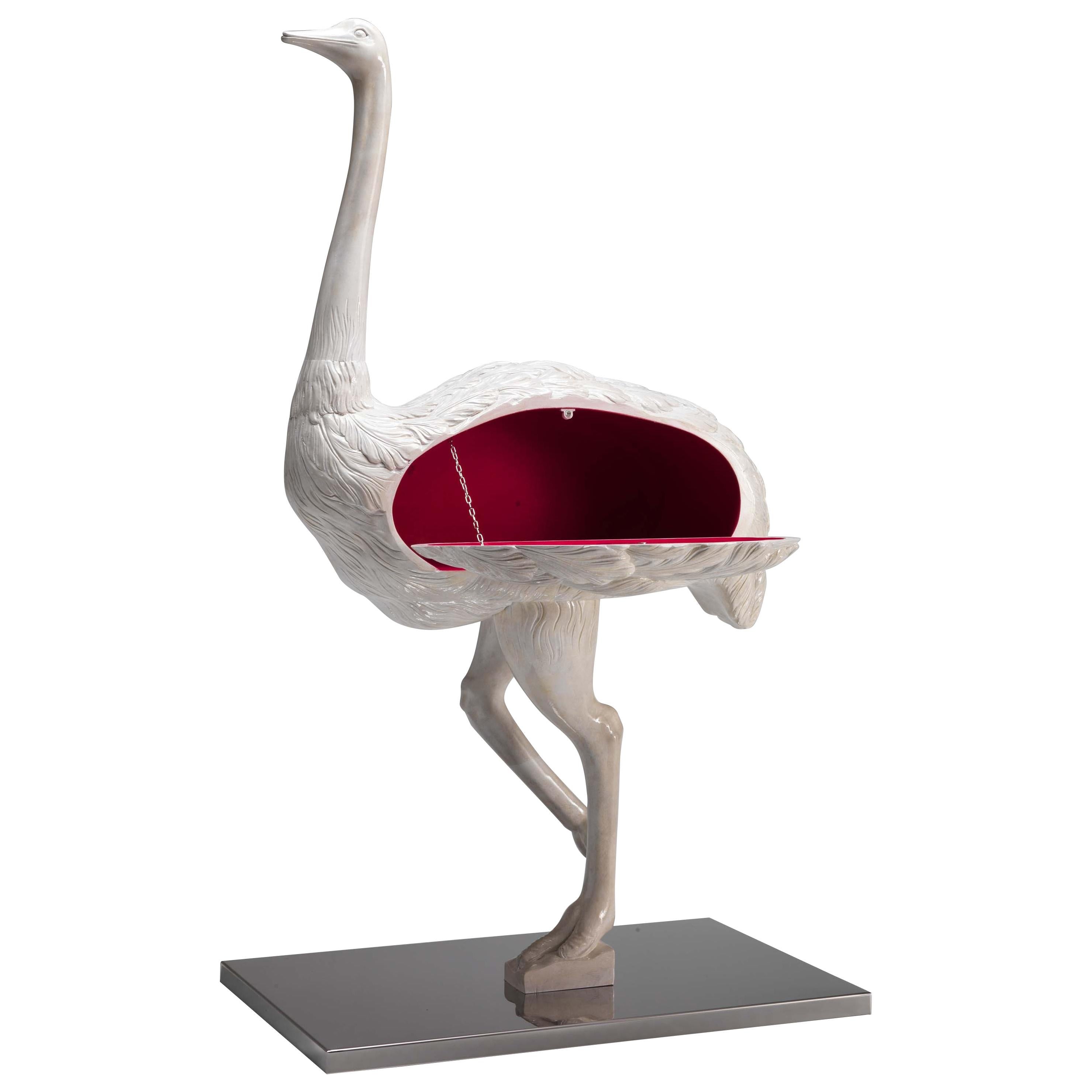 LIZZY White Hand Carved Wooden Ostrich Lacquered - Designed by Piero Manara For Sale