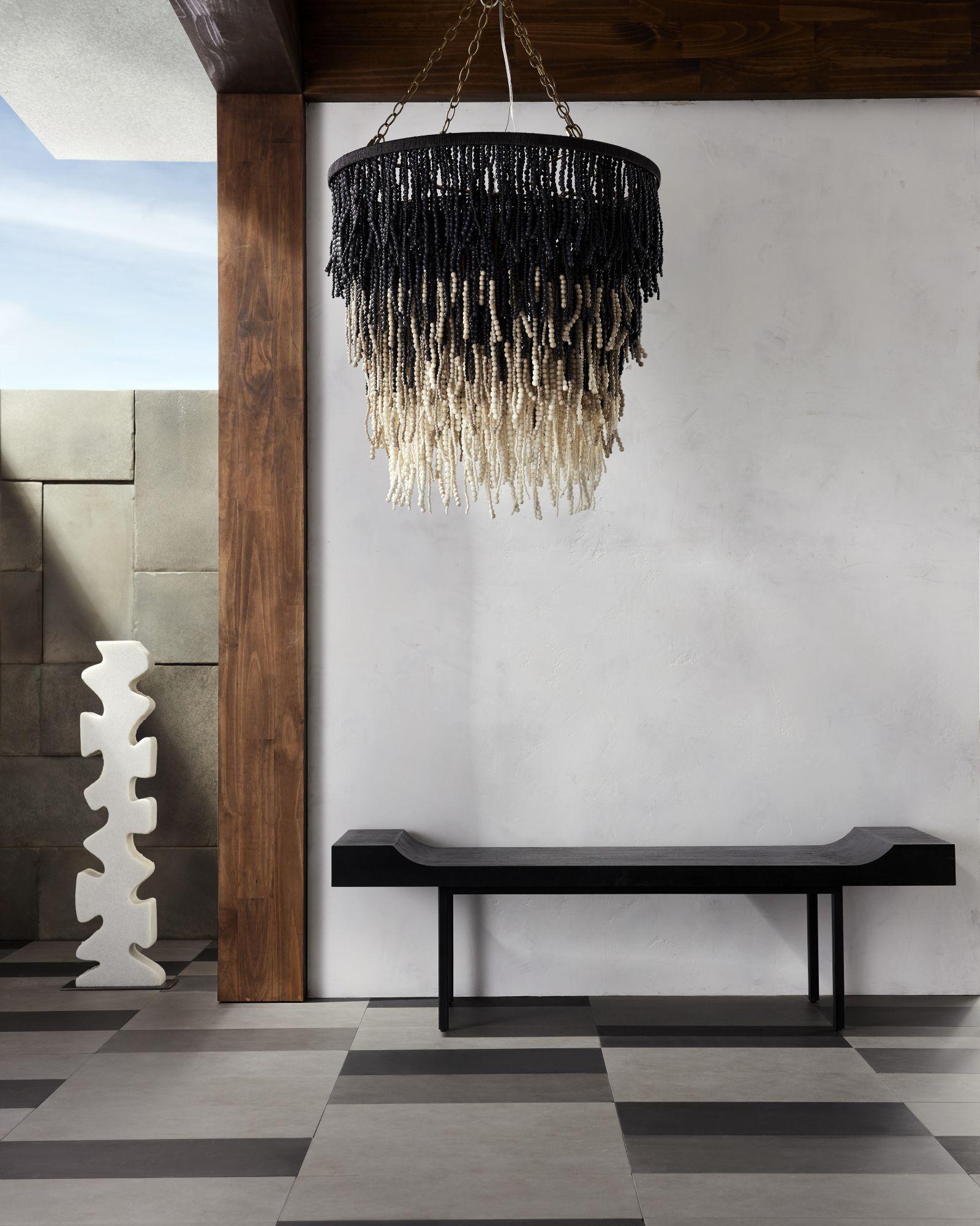 Lizzy Chandelier 85024 - 4 Tiers wooden beads natural For Sale 1