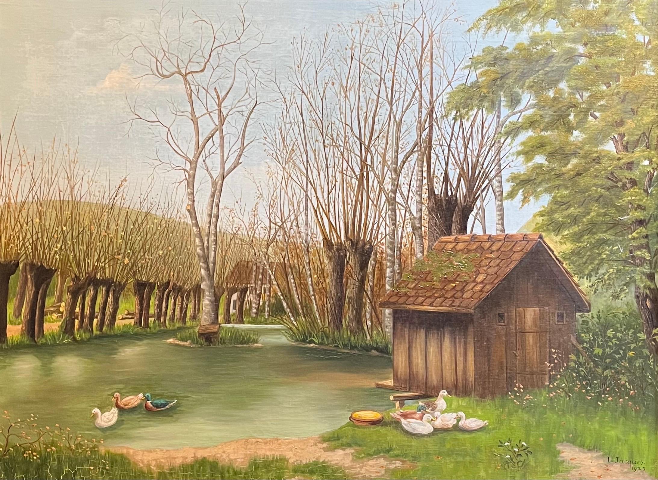 L.Jacques Landscape Painting – "Hermance, Genève" von L. Jacques - Öl auf Leinwand - 65x85,5 cm