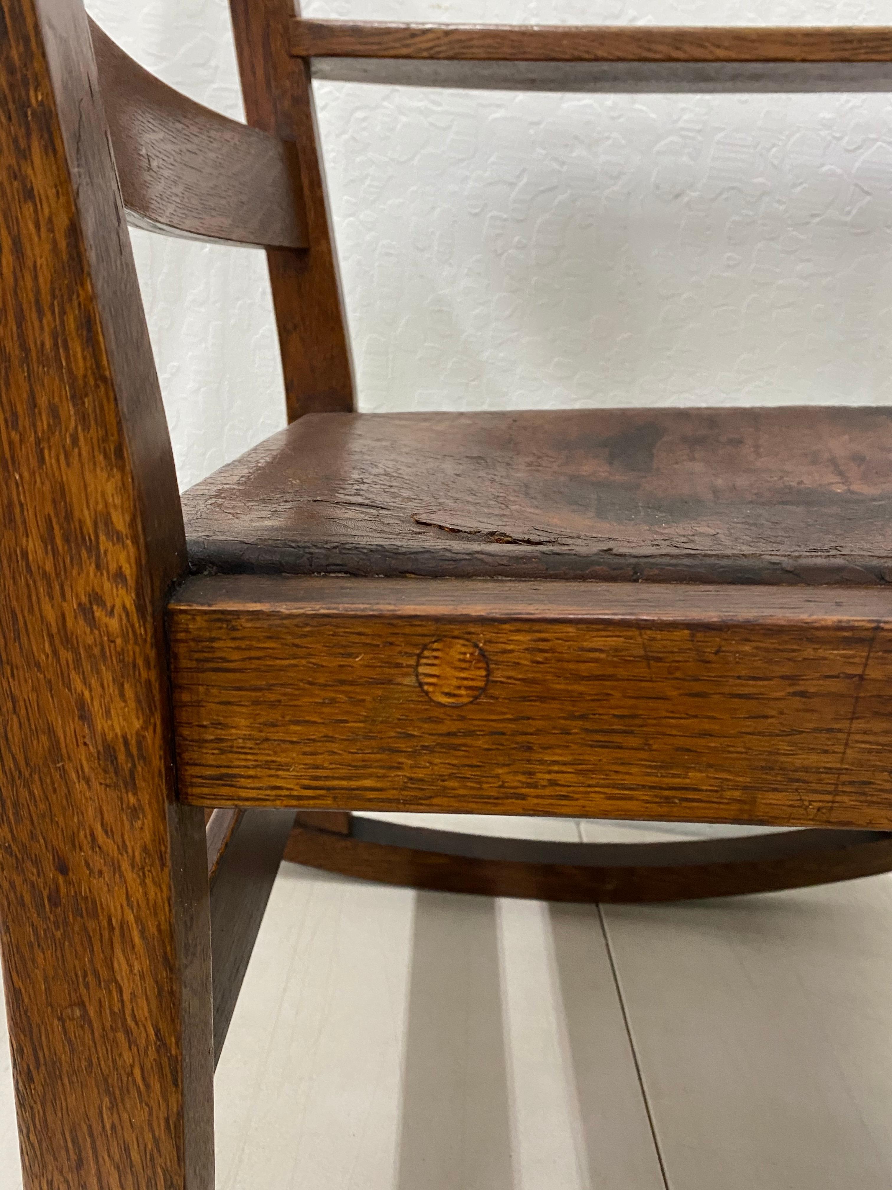 Oak L&J.G. Stickley Arts & Crafts Rocking Chair with Leather Seat, circa 1900