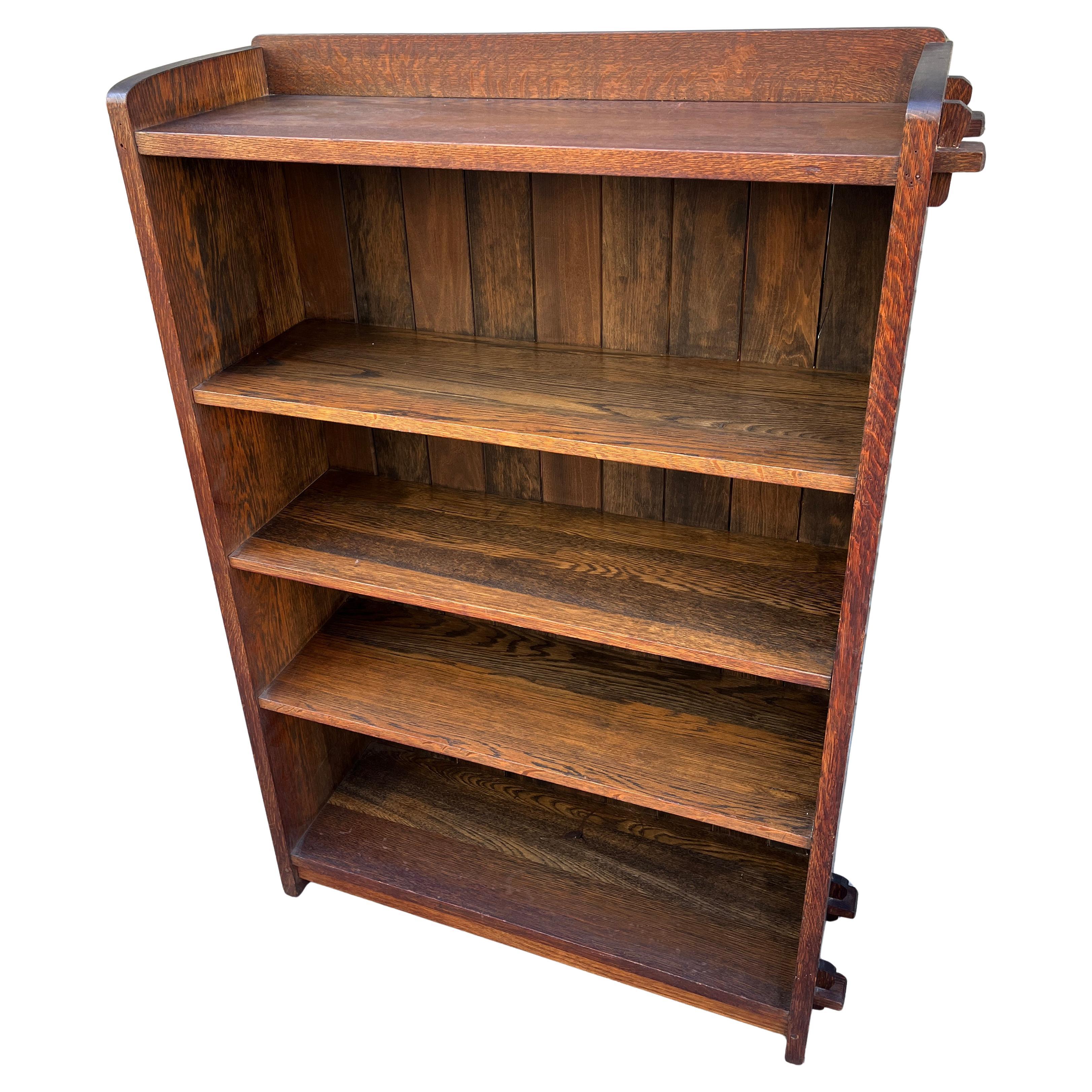 American L&JG Stickley Open Bookcase with Chamfered Board Back (2 Available) For Sale