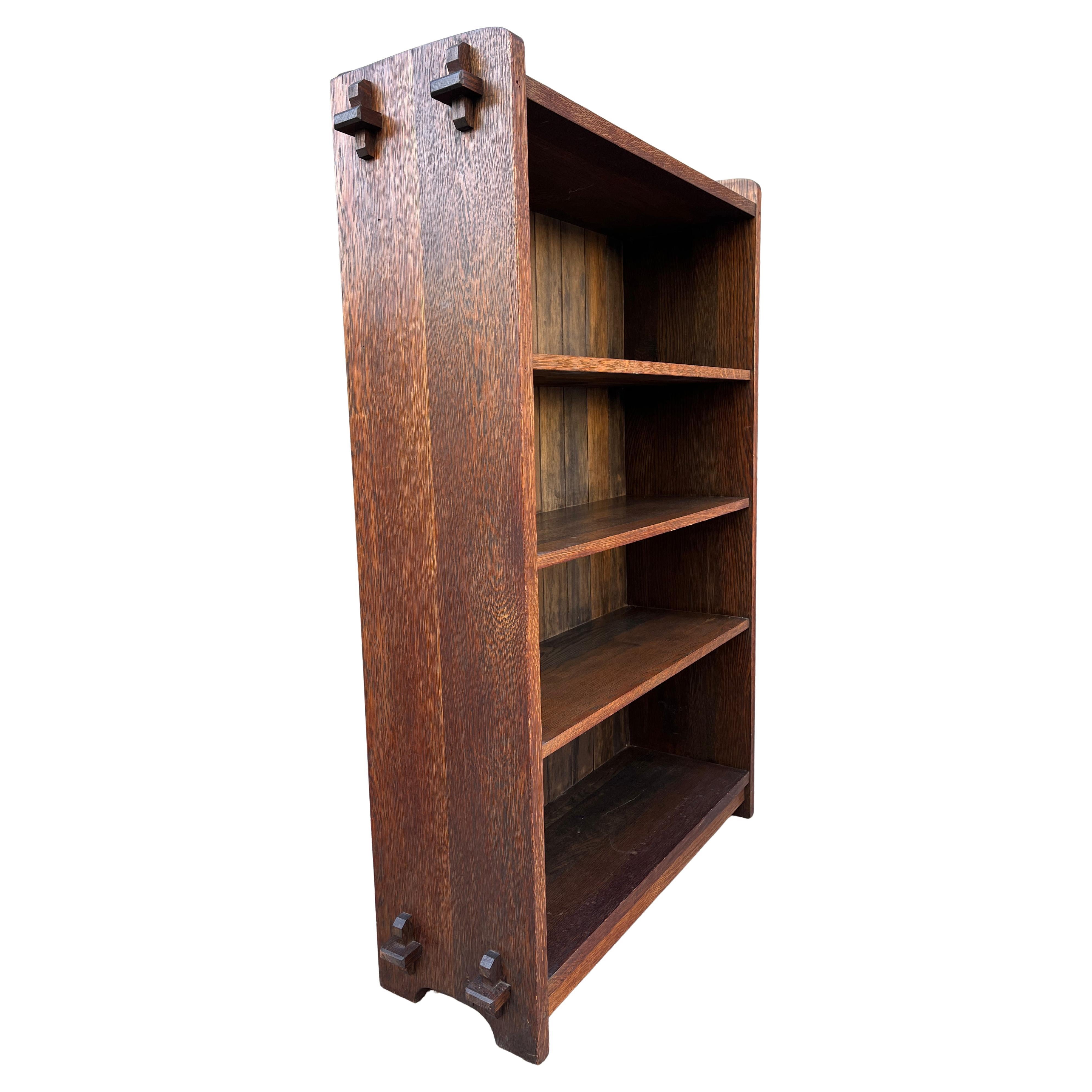 Early 20th Century L&JG Stickley Open Bookcase with Chamfered Board Back (2 Available) For Sale