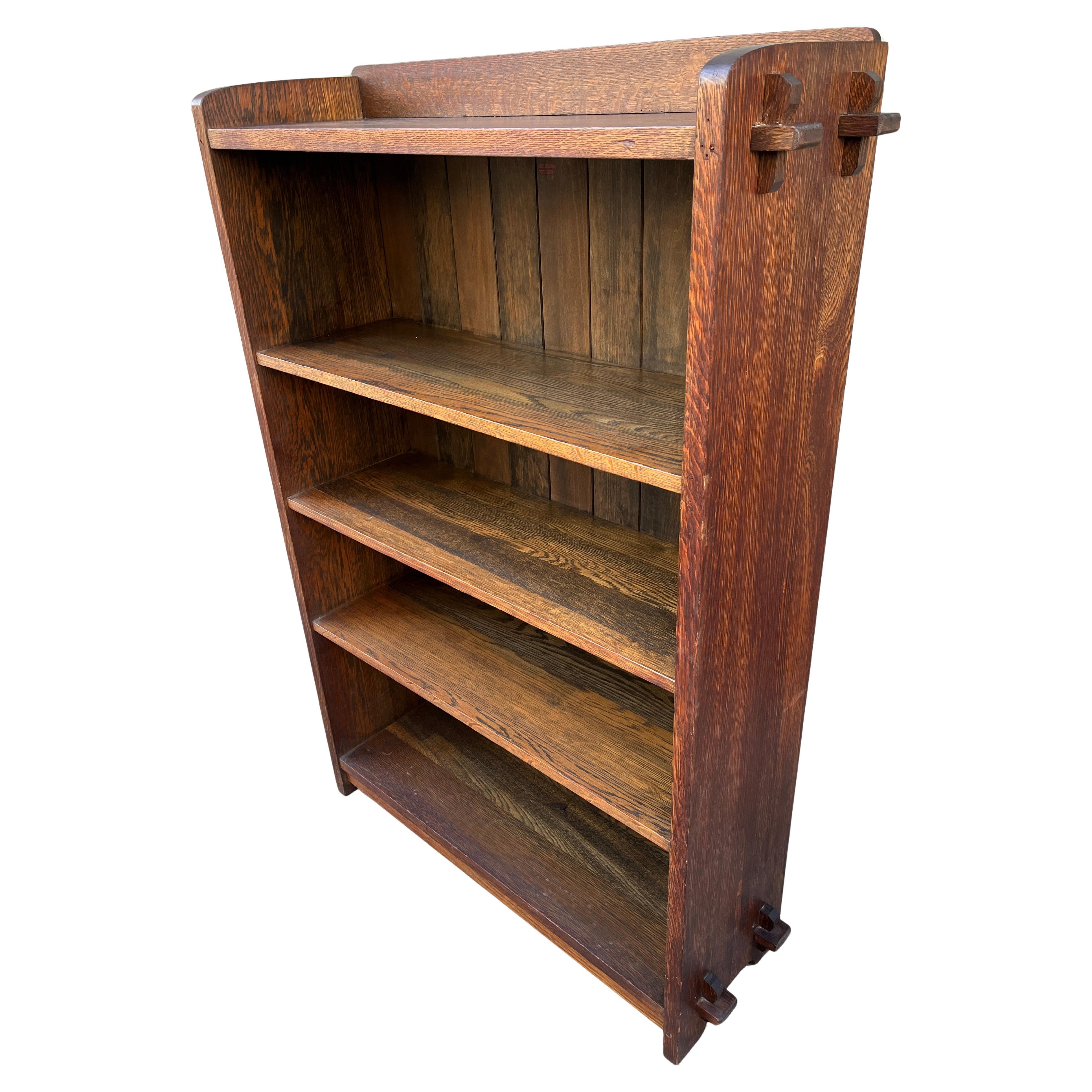 L&JG Stickley Open Bookcase with Chamfered Board Back (2 Available) For Sale 2