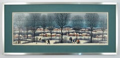 Ljuba Petrović ( Serbian, 1928 ) Busy Winter Landscape Oil Painting Serbia 1973