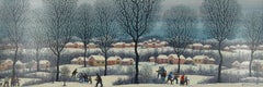 Ljuba Petrović ( Serbian, 1928 ) Busy Winter Landscape Oil Painting Serbia 1973