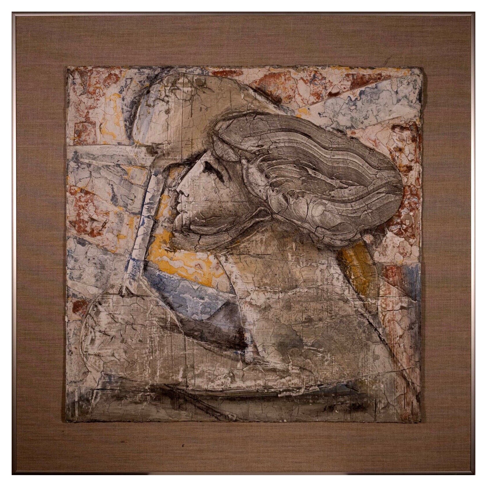 Peinture acrylique signée Ljubo Biro n°17 Bas-Relief (Horses) sur Masonite des années 1960