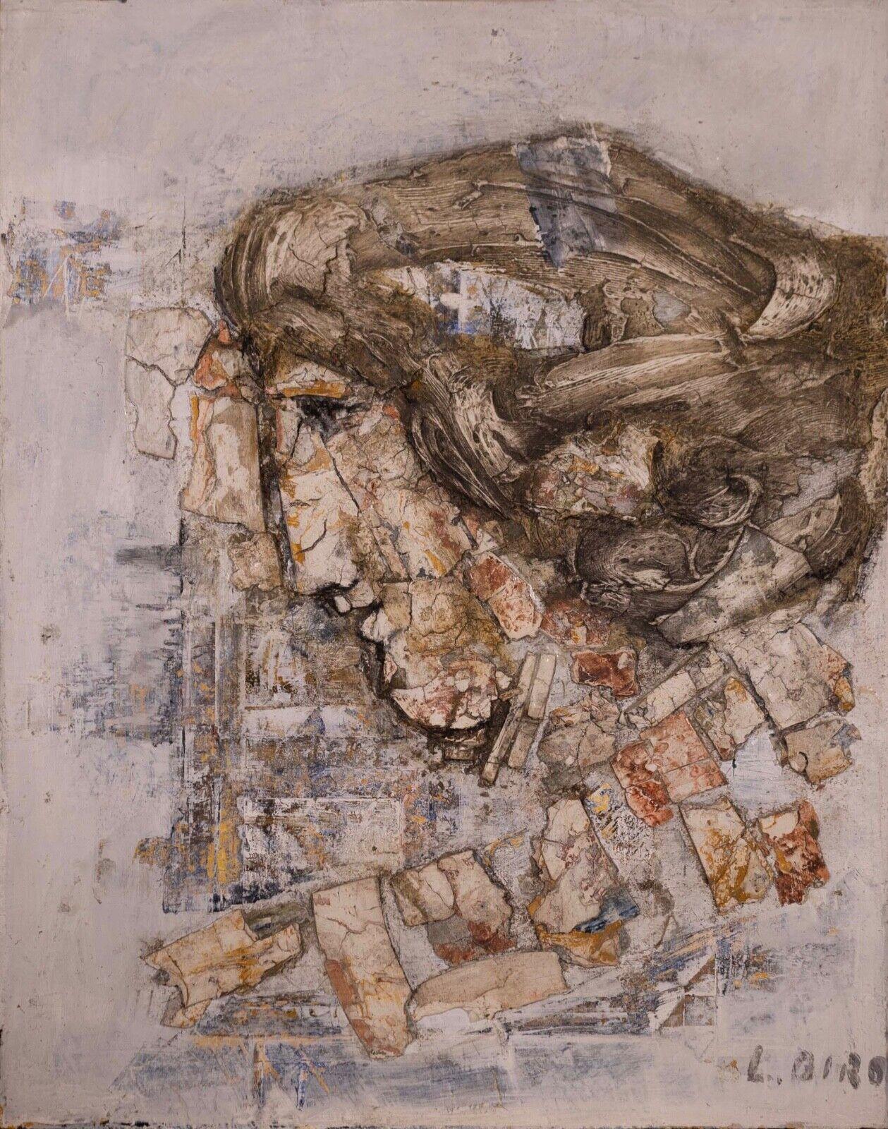 A classical yet modern acrylic painting on Masonite featuring a woman in profile by Ljubo Biro. Signed bottom right. Circa late 1960s to early 1970s. A unique textural painting with a rich impasto. Biro was a self taught Yugoslav artist that settled