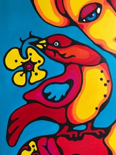 Red bird. Flower of hope