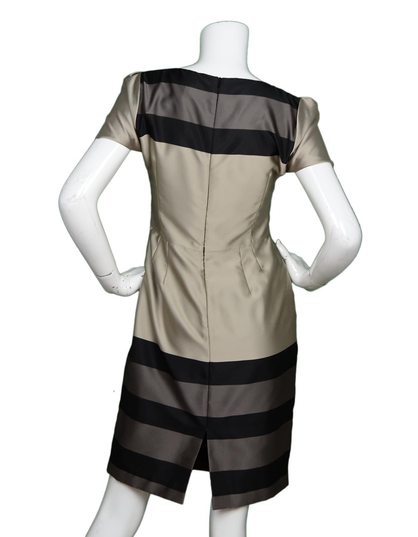 Brown L.K. Bennett Gold/Grey/Black Stripe Shortsleeve Dress Sz 4 NWT
