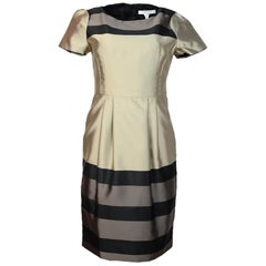 L.K. Bennett Gold/Grey/Black Stripe Shortsleeve Dress Sz 4 NWT