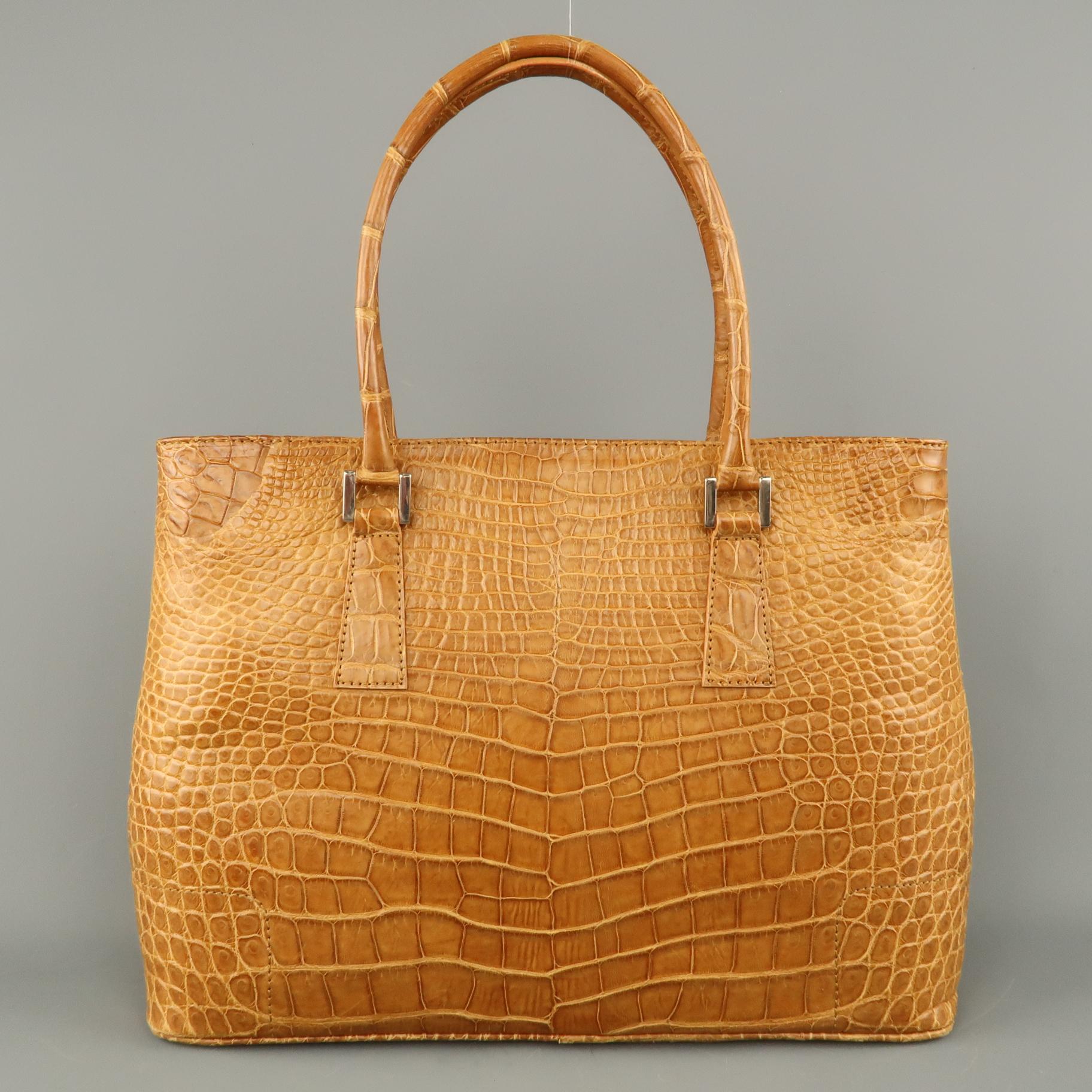 Women's or Men's LK LEATHER BANGKOK Tan Crocodile Leather Double Top Handle Handbag