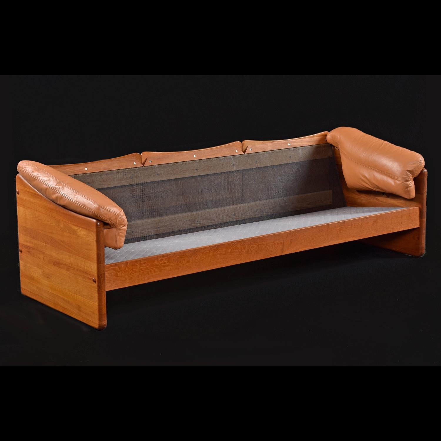 Solid Teak Original Cognac Leather  Danish 3-Seater Sofa by A. Mikael Laursen For Sale 6