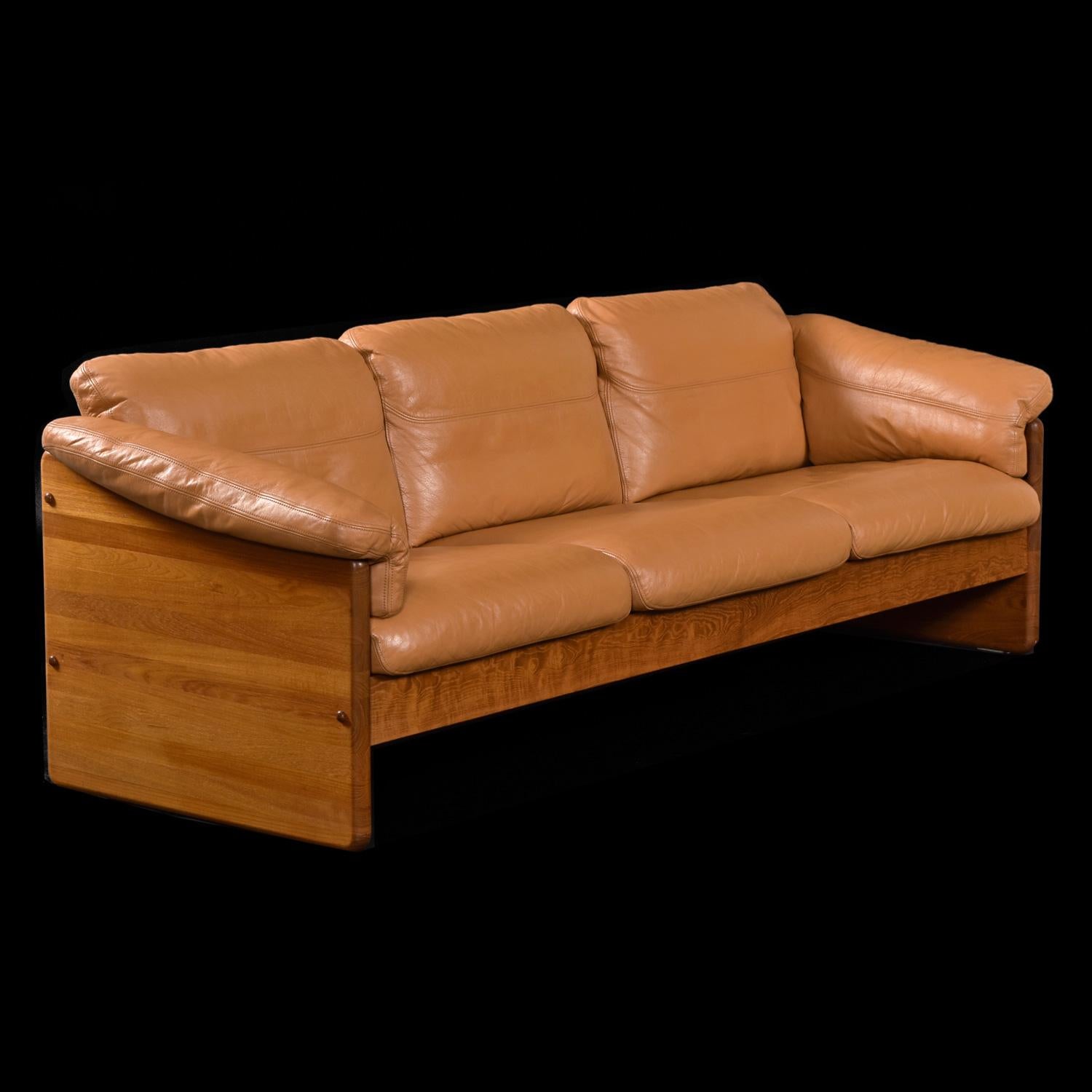 Solid Teak Original Cognac Leather  Danish 3-Seater Sofa by A. Mikael Laursen In Excellent Condition In Chattanooga, TN