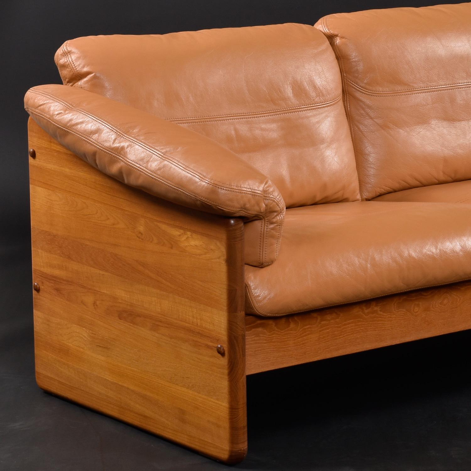 Mid-20th Century Solid Teak Original Cognac Leather  Danish 3-Seater Sofa by A. Mikael Laursen For Sale