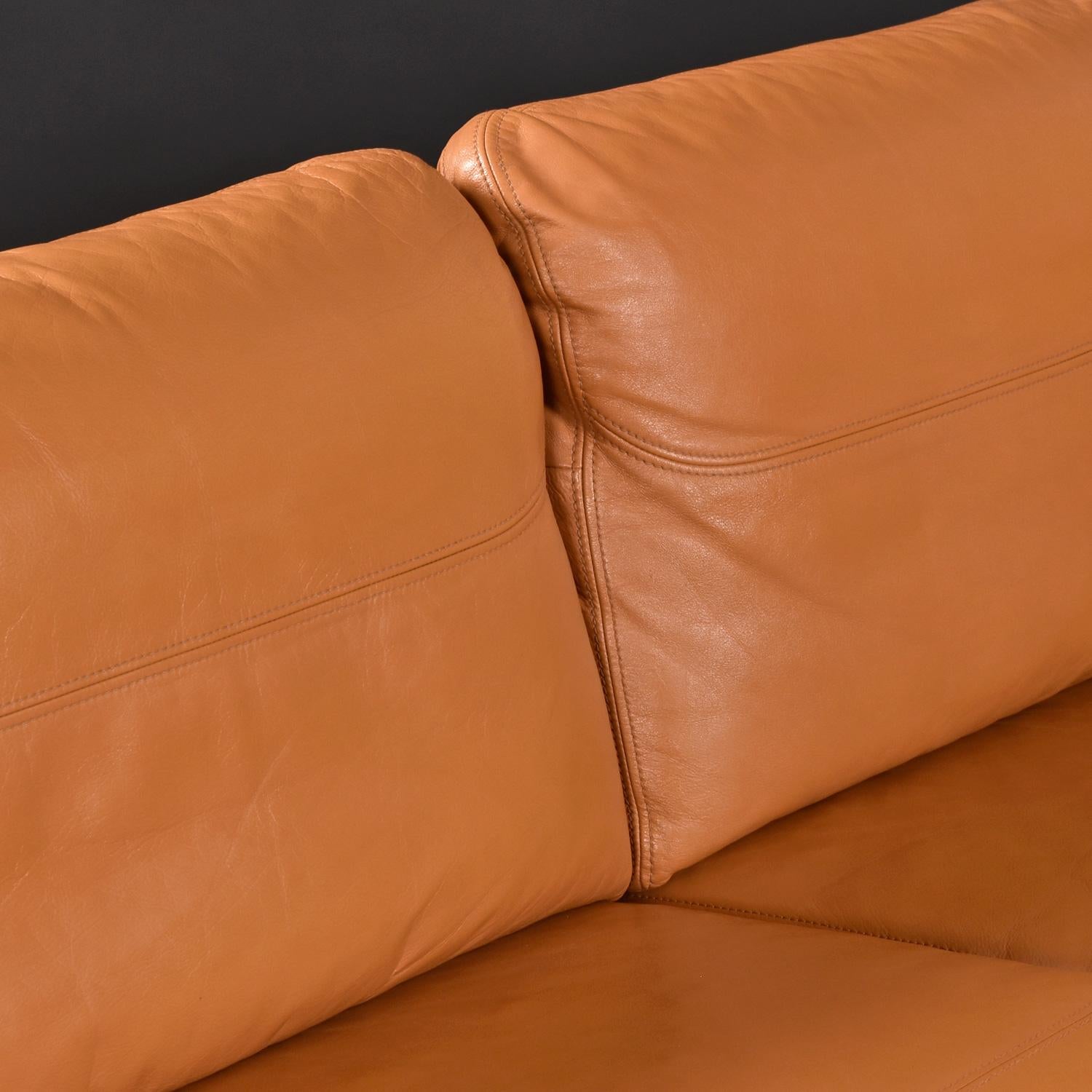 Solid Teak Original Cognac Leather  Danish 3-Seater Sofa by A. Mikael Laursen For Sale 1