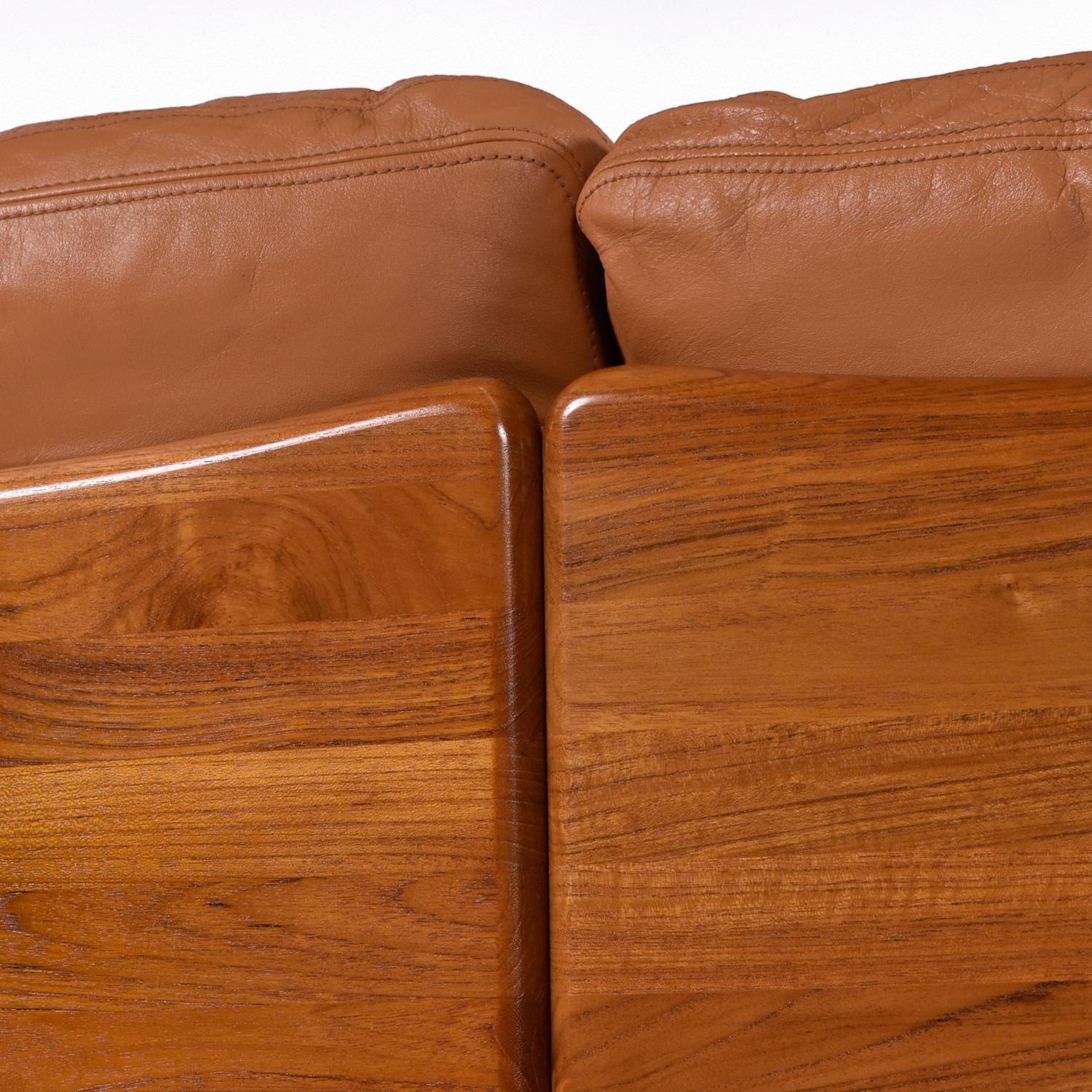 Solid Teak Original Cognac Leather  Danish 3-Seater Sofa by A. Mikael Laursen For Sale 2
