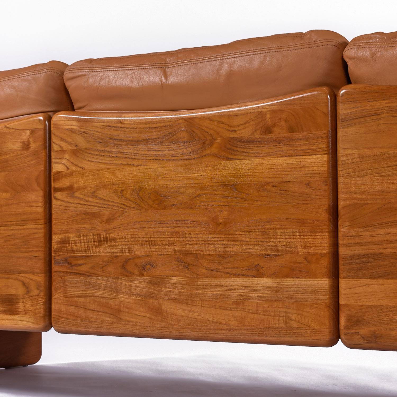 Solid Teak Original Cognac Leather  Danish 3-Seater Sofa by A. Mikael Laursen For Sale 3