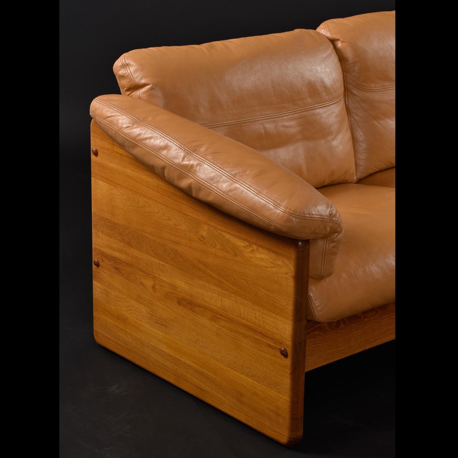 Solid Teak Original Cognac Leather  Danish 3-Seater Sofa by A. Mikael Laursen For Sale 4