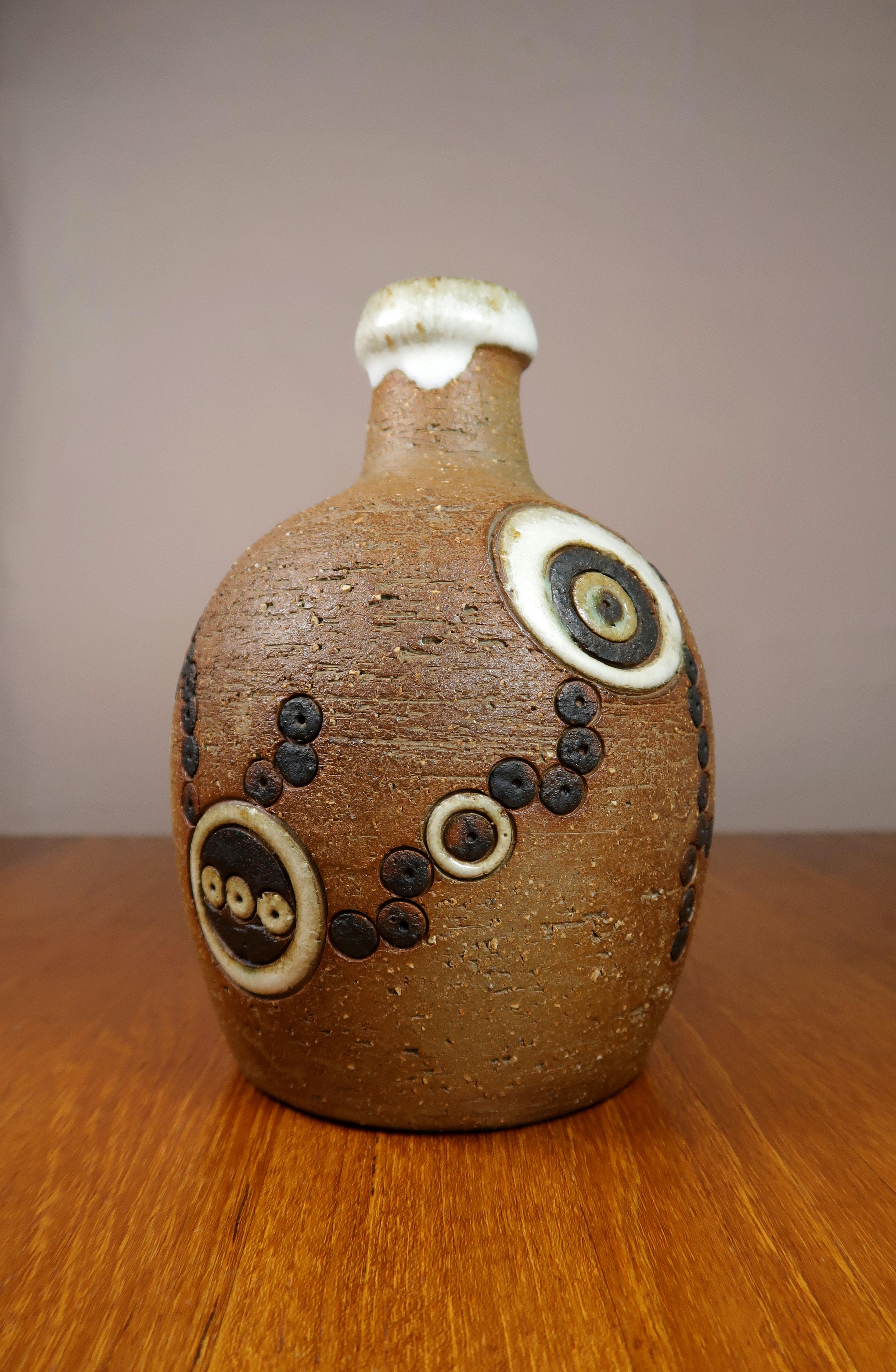 Mid-Century Modern Danish Handmade Ceramic Bottle Vase, Løkke Still, 1960s For Sale