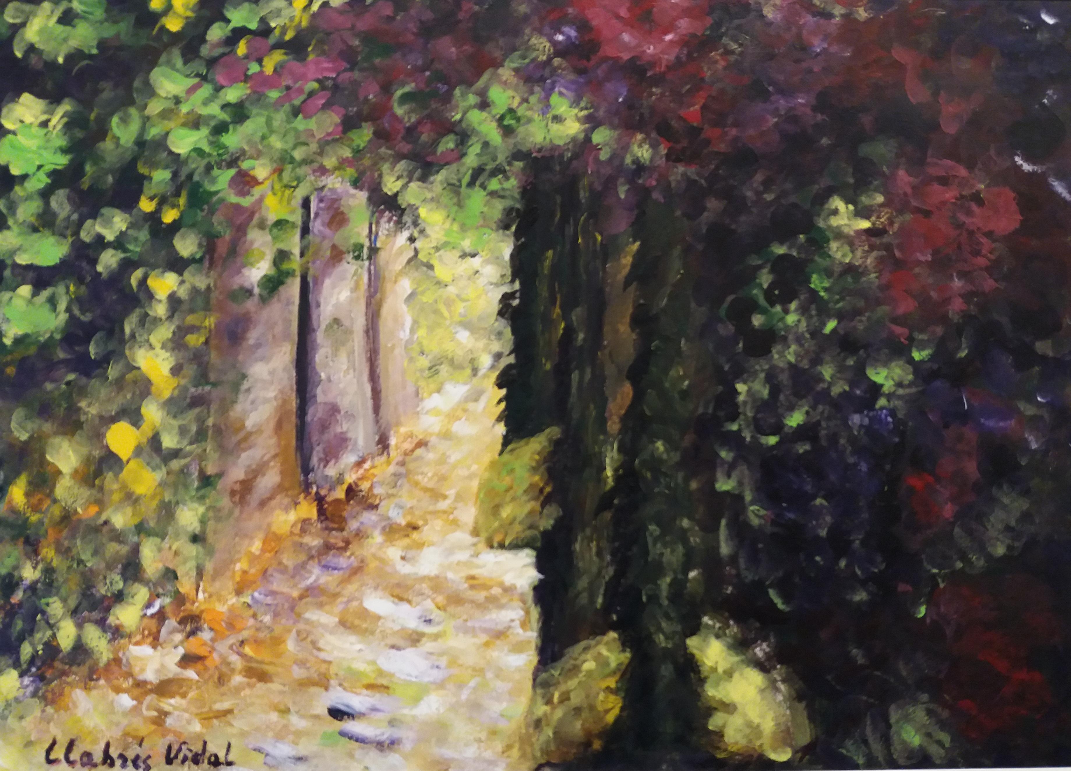 LLABRES VIDAL  Giardino  pittura espressionista originale su carta acquerellata in vendita 1