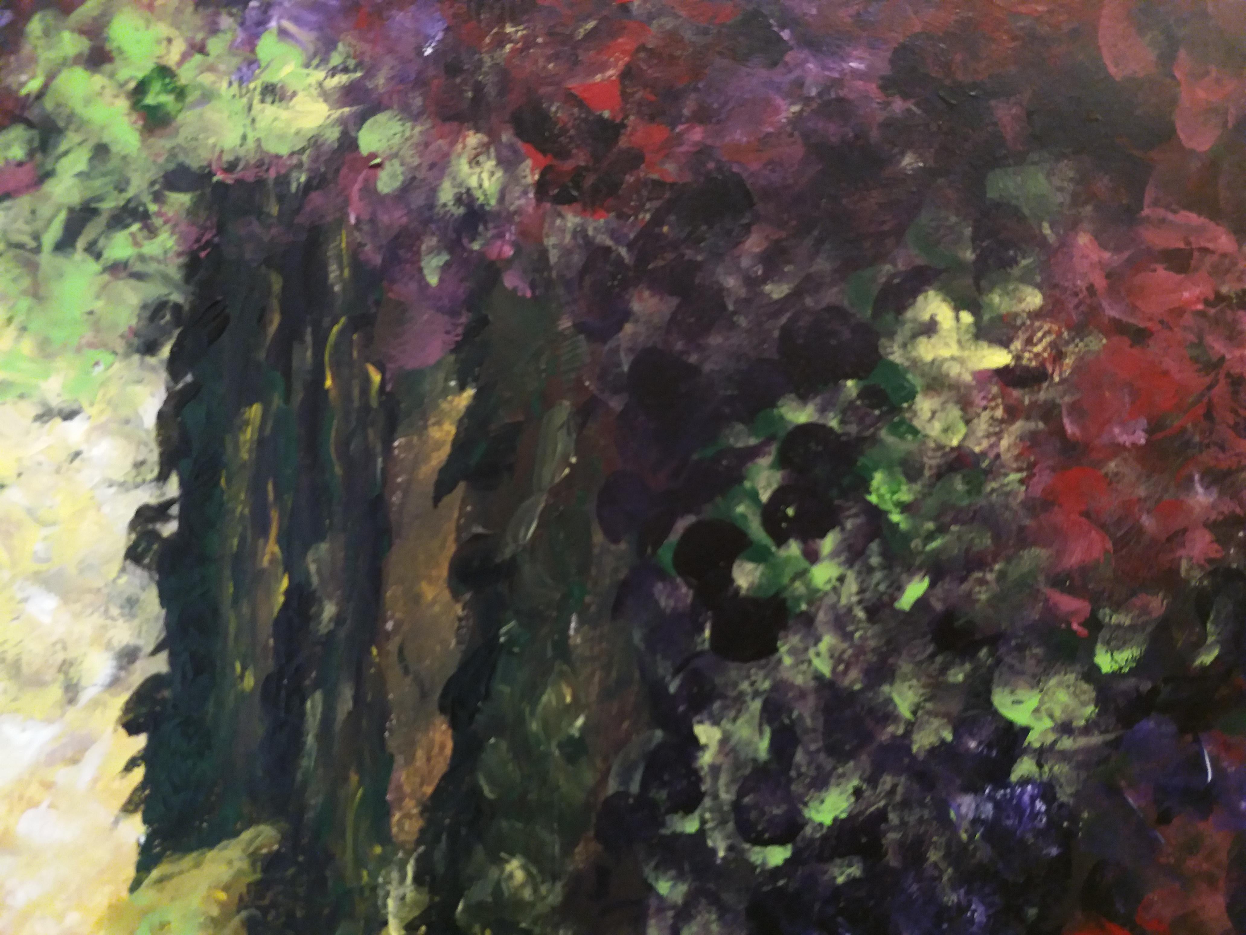 Jardin original Aquarell Papier expressionistische Malerei. virtuell gerahmt
