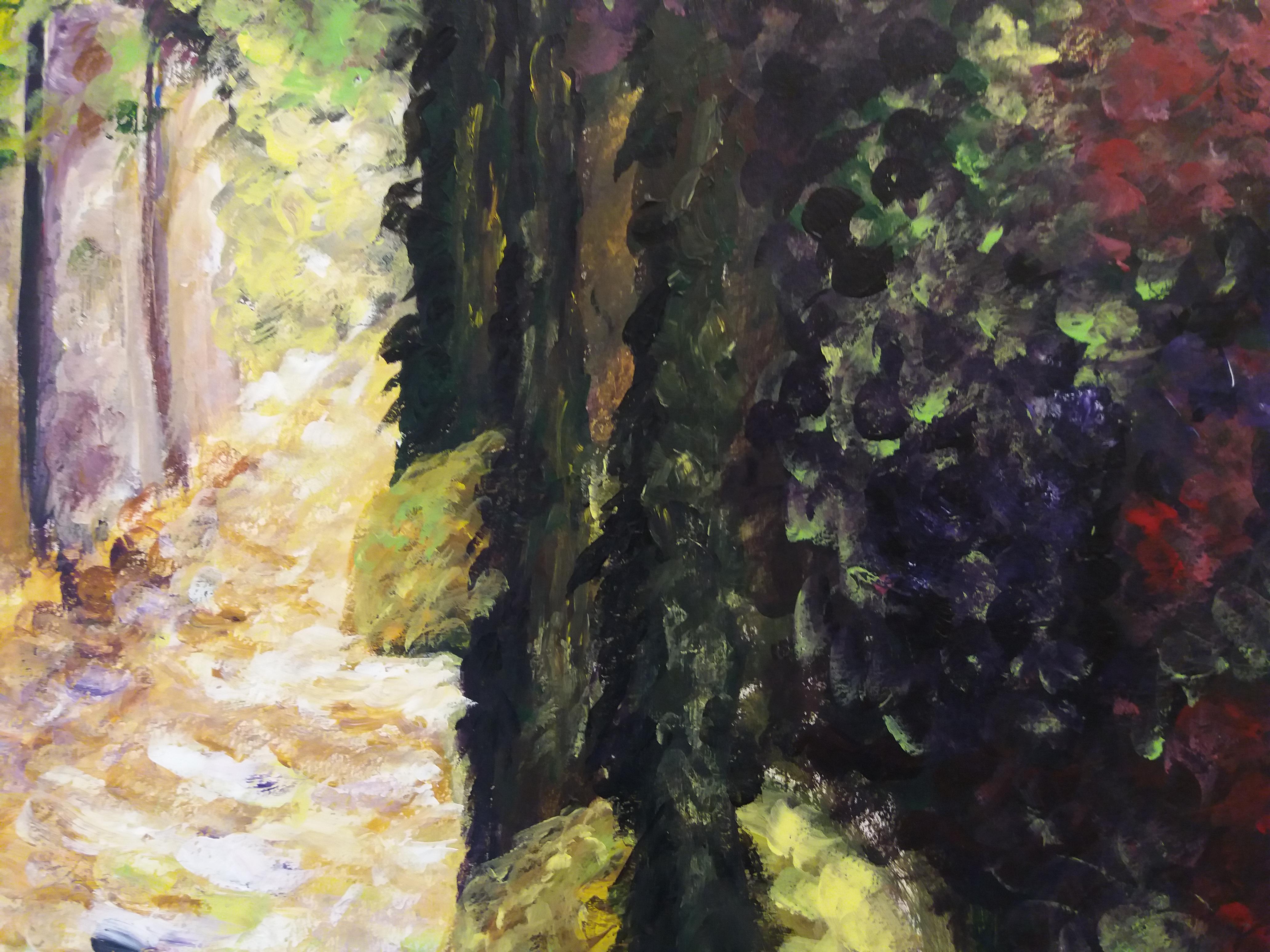 Llabres Vidal  Garten  Originales expressionistisches Gemälde auf Aquarellpapier im Angebot 1