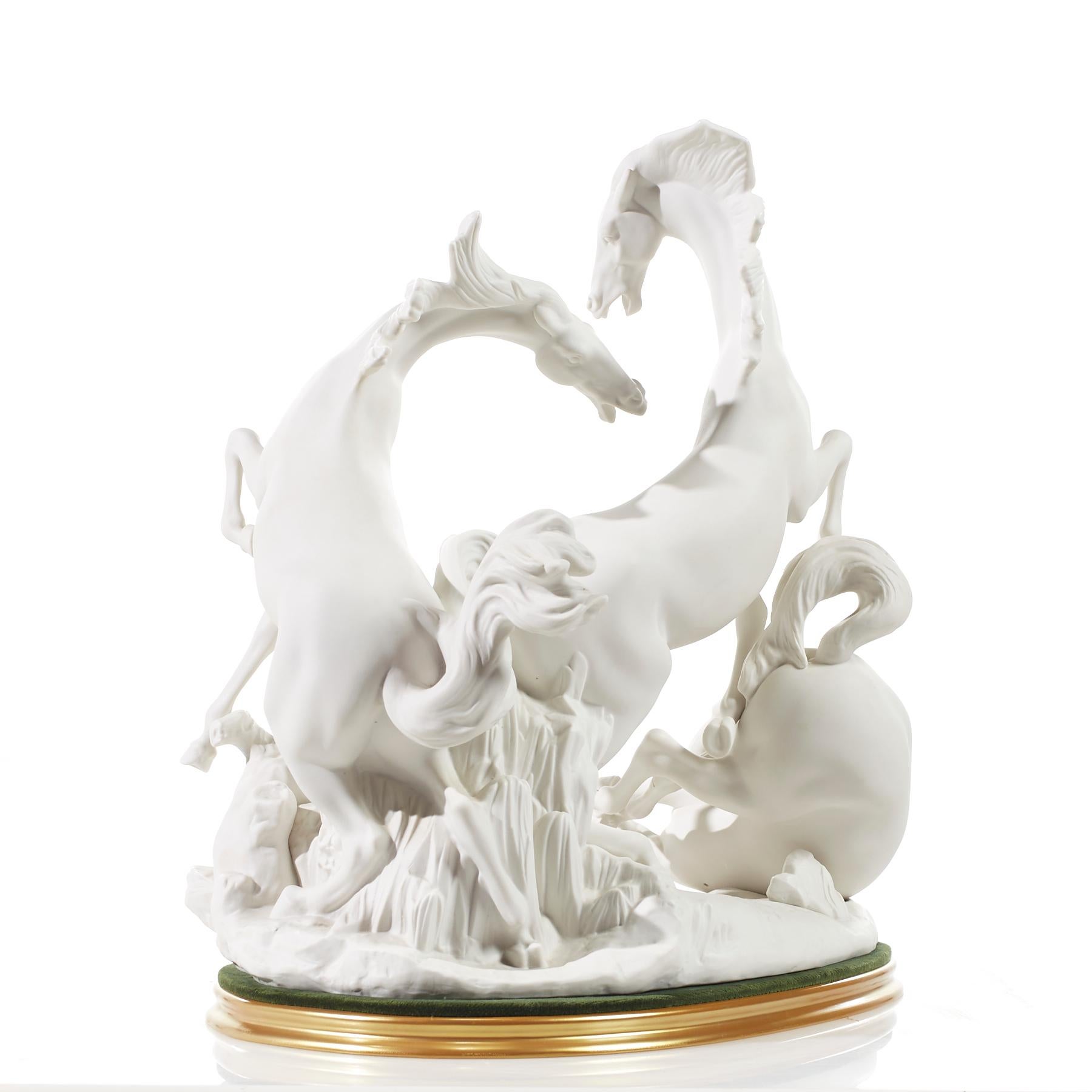 Spanish Lladro 1022 Porcelain Playful Horses Sculpture For Sale