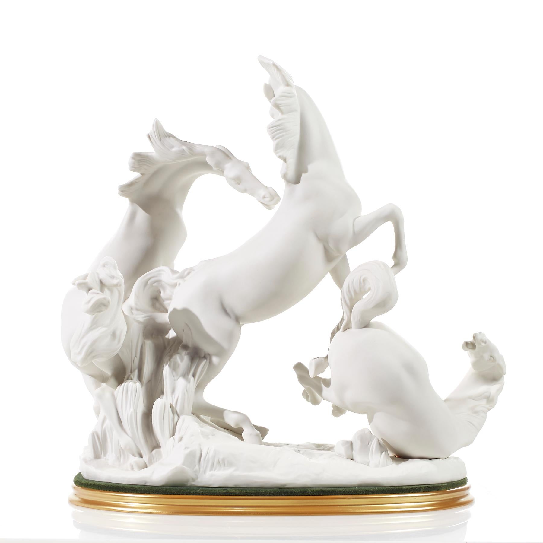 Lladro 1022 Porcelain Playful Horses Sculpture In Good Condition For Sale In Countryside, IL