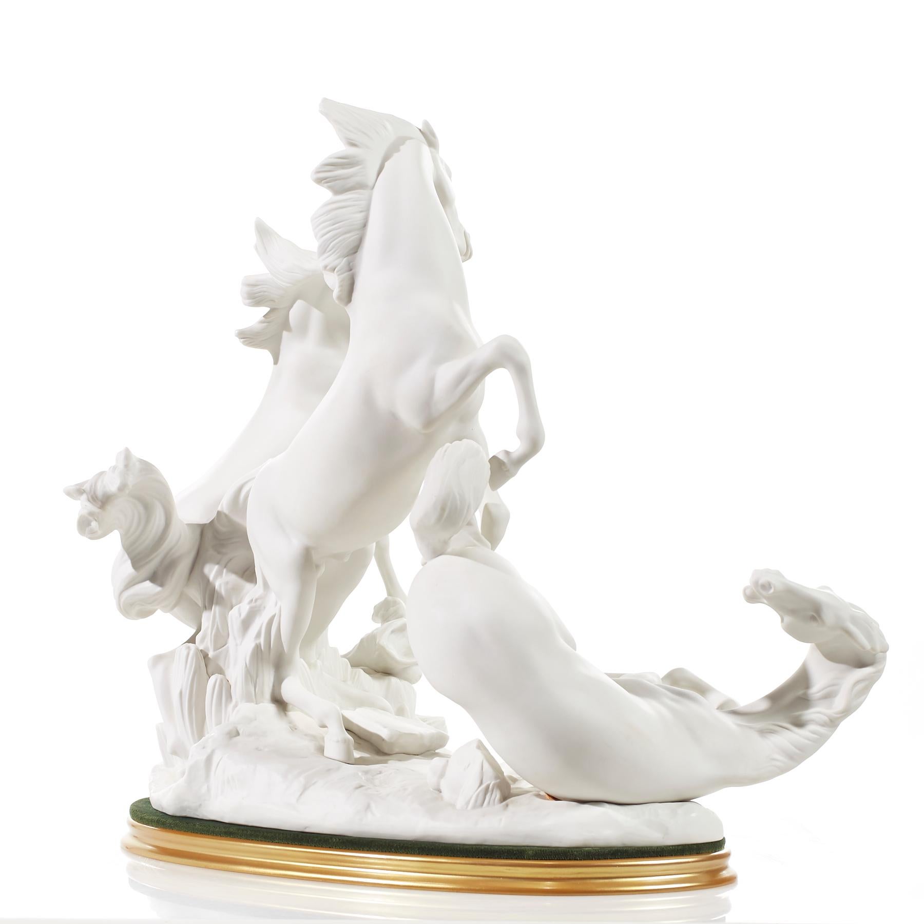Contemporary Lladro 1022 Porcelain Playful Horses Sculpture For Sale