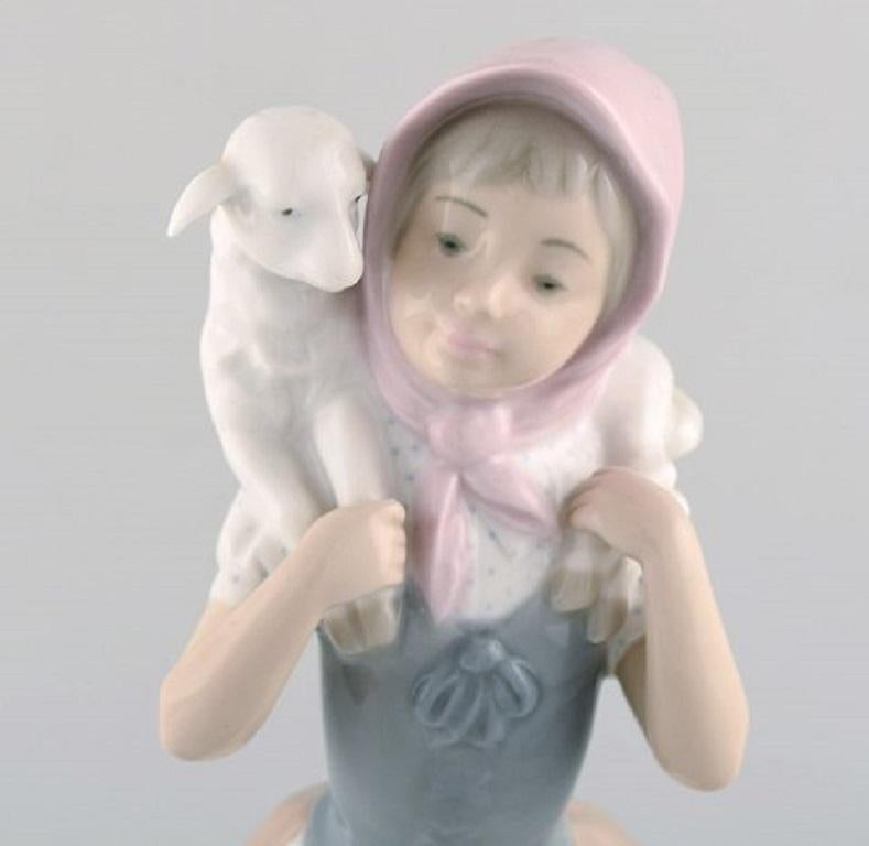 Lladro and Nao, Spain, Three Porcelain Figurines, Young Girls with Farm Animals 1